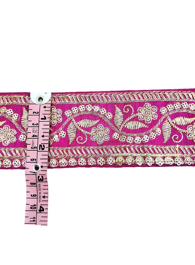 FRIJVEN Embroidery Gold Work with Sequence Design Lace Border Falls for Saree, Kurti, Dresses, Bandhani, Lehenga, Decorative Ribbon (6.5 cm Width) (9 Meter, Pink) - Image 5